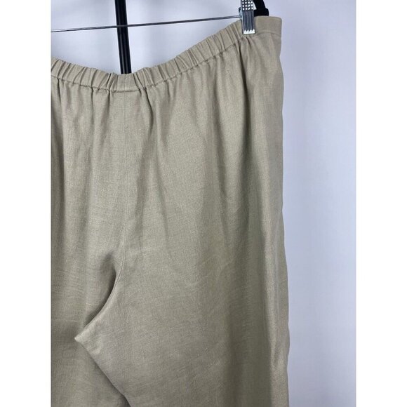 Go Linen Women Khaki Green 100% Linen Elastic Waist Tapered Pants Size 2X - Picture 6 of 8